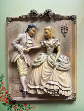 Vintage 3D Victorian Courting Couple Chalkware Wall Hanging picture