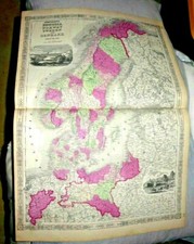 ANTIQUE LOVELY COLORED LARGE MAP OF GERMANY SWEDEN NORWAY DENMARK PRUSSIA 1864 picture