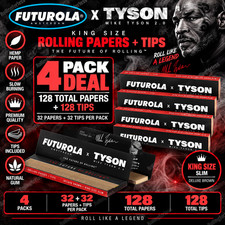 Futurola x Tyson 2.0 King Size Rolling Papers + Tips 4 Packs 128 Papers picture