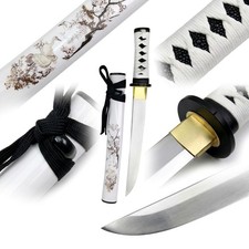 Japanese White Full-Tang Tanto, Richly Decorated Saya, 1065 Steel T010 picture