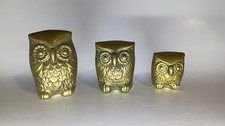 Vintage MCM Brass Set of 3 Owl Leonard Silver Mfg. Co. Solid Brass Collection picture
