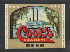 COOKS GOLDBLUME BEER LABEL 1 QUART { STEAMBOAT } EVANSVILLE IND picture