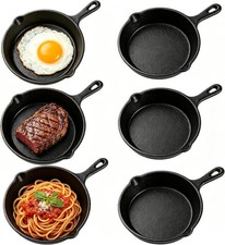 Set of 6 Mini Cast Iron Skillets, 4 Inch Non-Stick Pans with Double Spouts picture