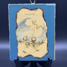 Vintage Wooden Wall Plaque Beach Boy And Girl Kite Illustration Handcrafted 5x6 picture