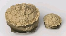 Pair of Vintage Cherub Bisque Trinket Jewelry Box Dish Large Small Rare picture