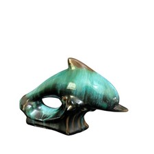 Blue Mountain Pottery Dolphin Figurine Turquoise Drip Glaze Canada Vintage 7