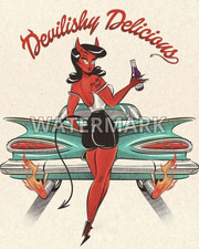 Devilishy Delicious 8x10 Glossy Photo Print Retro Devil Girl Classic Car Art 43 picture