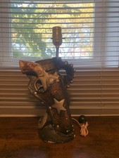Vintage Mid-Century Plasto Chalkware Western Sheriff Gun Holster Table Lamp picture