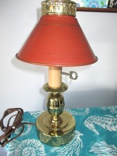 Vintage Mid Century Modern Brass Lamp Original Terra Cotta Color Tole Shade picture