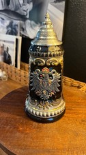Zoller Born Vintage German Hand Painted Beer Stein w/ Pewter Lid and Eagle Crest picture