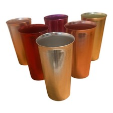 Vintage 1960s USA WEST BEND Aluminum Tumblers 6pcs texture anodized MCM  picture