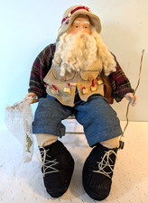 Vtg - Fisherman Santa Claus on a Chair With Pole & Reel/Fishing Net/Basket -17