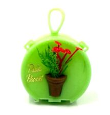 Rain Bonnet Plastic Train Travel Case Mini Flowers Vase GREEN Purse New Vintage picture