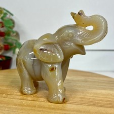 345G Natural Agate Geode Quartz Carved Crystal Elephant Reiki Decor picture