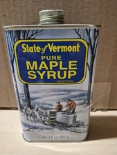 Vintage State Of Vermont Pure  Maple Syrup Tin Can 18oz Empty Country Farmhouse picture
