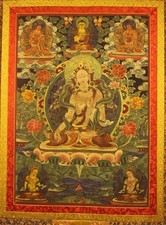 Wonderful Real Tibet Vintage Old Buddhist Hand-Painted Thangka White Tara Framed picture