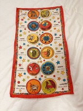 VINTAGE 1971 ZODIAC ASTROLOGY LINEN TEA TOWEL MINT KITCHEN CALENDAR MID CENTURY picture