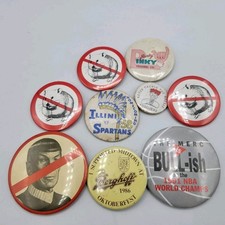 Vintage Badge Button Pin Lot Spock Illini Chicago Bulls Advertising picture