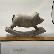 Vintage Hand Carved And Painted Rocking Pig 5” X 4” X 1.5” picture