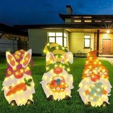 3Pcs EASTER Large Gnomes Lighted Sign Outdoor Tinsel 24x20 Inch 50 LED Gnome picture
