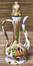 Vintage Mid Century 60s 70s Splatterware Drip Glaze Ceramic Pitcher Teapot Jug  picture