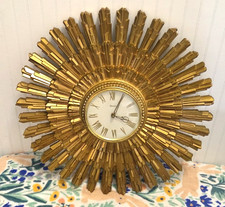 VINTAGE MID CENTURY MODERN SYROCO SUNBURST WALL CLOCK 22
