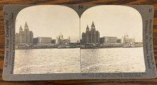 Antique Stereoview Card, Liverpool Waterfront, Royal Liver Building, Keystone  picture