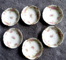 Vintage Theodore Haviland Butter Pats 6 PINK Flowers GOLD Accent picture