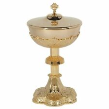 Embossed Vine Patterned Gold Plate Ornate Ciborium With Cross Cover Set, 11 In picture