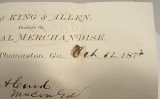 ANTIQUE 1871 LETTERHEAD MERCHANTS KING & ALLEN THOMASTON GEORGIA UPSON COUNTY picture