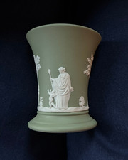 1960's Wedgwood Sage Green Jasperware Vase 3.75