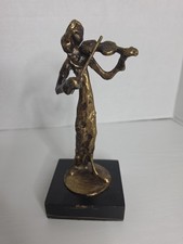 Violin Lady Brass Sculpture Playing Music 9 In Contemporary Modern Metal Base picture