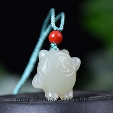 Natural Hetian White Nephrite Jade Carved Cartoon Bing Dwen Dwen Pendant G425 picture