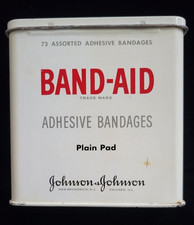 Vintage 1950s Johnson & Johnson Band-Aid Brand Adhesive Bandages Tin Box picture