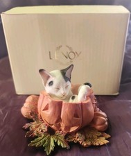 Lenox Lil Pumpkin Cat Kitten Kitty Pumpkin Halloween Figurine Fall picture