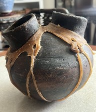 Vintage/Antique Tarahuma Mexican Pottery Jar With Rawhide Wrap picture