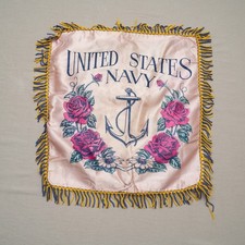 Vintage 1940s Souvenir United States Navy Silk Souvenir Pillow Case Sham picture