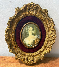 Vintage Cameo Ornate Oval Gold Frame Burgundy Mat Lady Dower picture