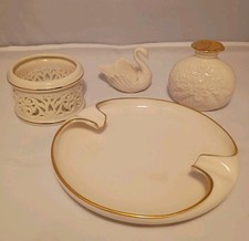 Lenox Ashtray, Perfume Btl, Tea light Holder, Petite Swan Ring Holder w/24k Gold picture