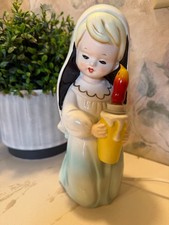 Vtg 50's MCM Japan Christmas Praying Nun Angel Tree Top Night Light Candle w/Box picture