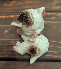 Vintage Japan Spaghetti Ceramic Kitten Cat Figurine Grooming 2.5