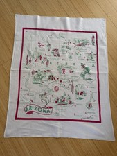 Vintage Arizona Souvenir Map Towel 1950s Novelty Cotton Cartoon Cities Cactus picture