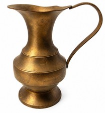 Vintage Brass Pitcher Ewer Made in India Footed Pedestal Vase Aged Patina Decor picture