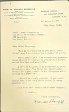 Rabbi Dr. Solomon Schonfeld Signed Letter to Rabbi Israel Rosenberg 1948 picture