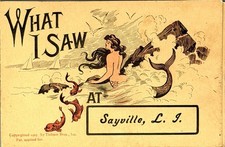 Sayville Long Island Rare Antique Fold Out Postcard c1902 Mermaid Tichnor Bros picture