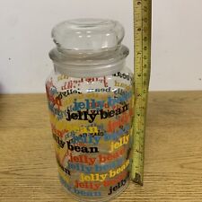 Vintage 1980s Glass Candy Jar Jelly Bean Graphics Container Pristine 36oz picture