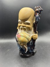 Vintage Shiwan Mudman Chinese Pottery Statue Shou Lao Immortal Peach Staff picture