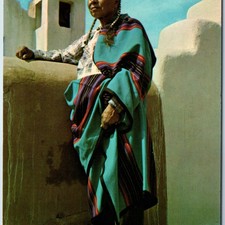c1950s Taos Pueblo, NM Indigenous Woman Traditional Blanket Adobe Church A378 picture