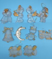 Vintage Frosted Acrylic gold trimmed Christmas Tree Ornaments, Lot Of 9+ 1 Moon picture