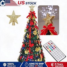 6 FT Pop Up Christmas Tree Pre-Lit 200 LED Lights with Projection Topper Remote picture